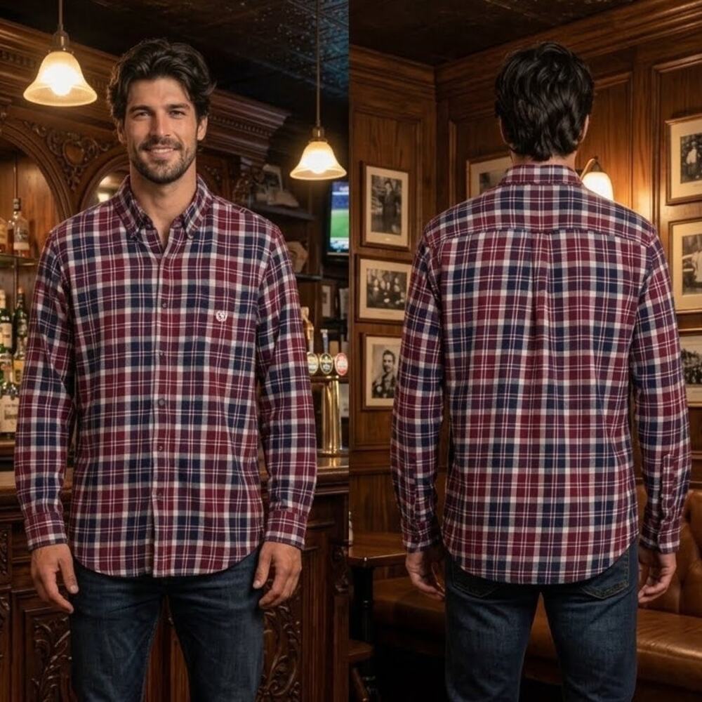 Chaps Performance Burgundy Plaid Flannel Long Sleeve Shirt Men’s Large 44”